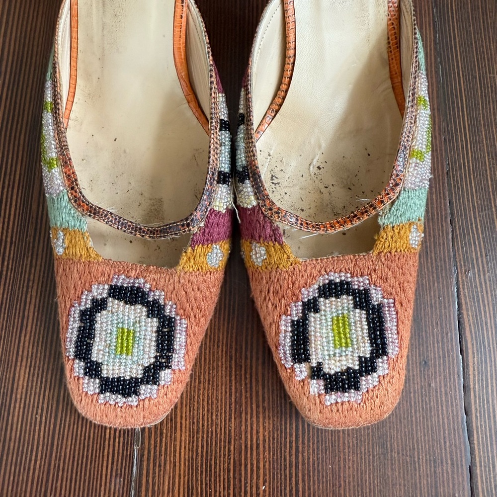 Fendi Beaded Multicolor Slip-On Heels in Peach, Black, White, Lime - Picture 4 of 6